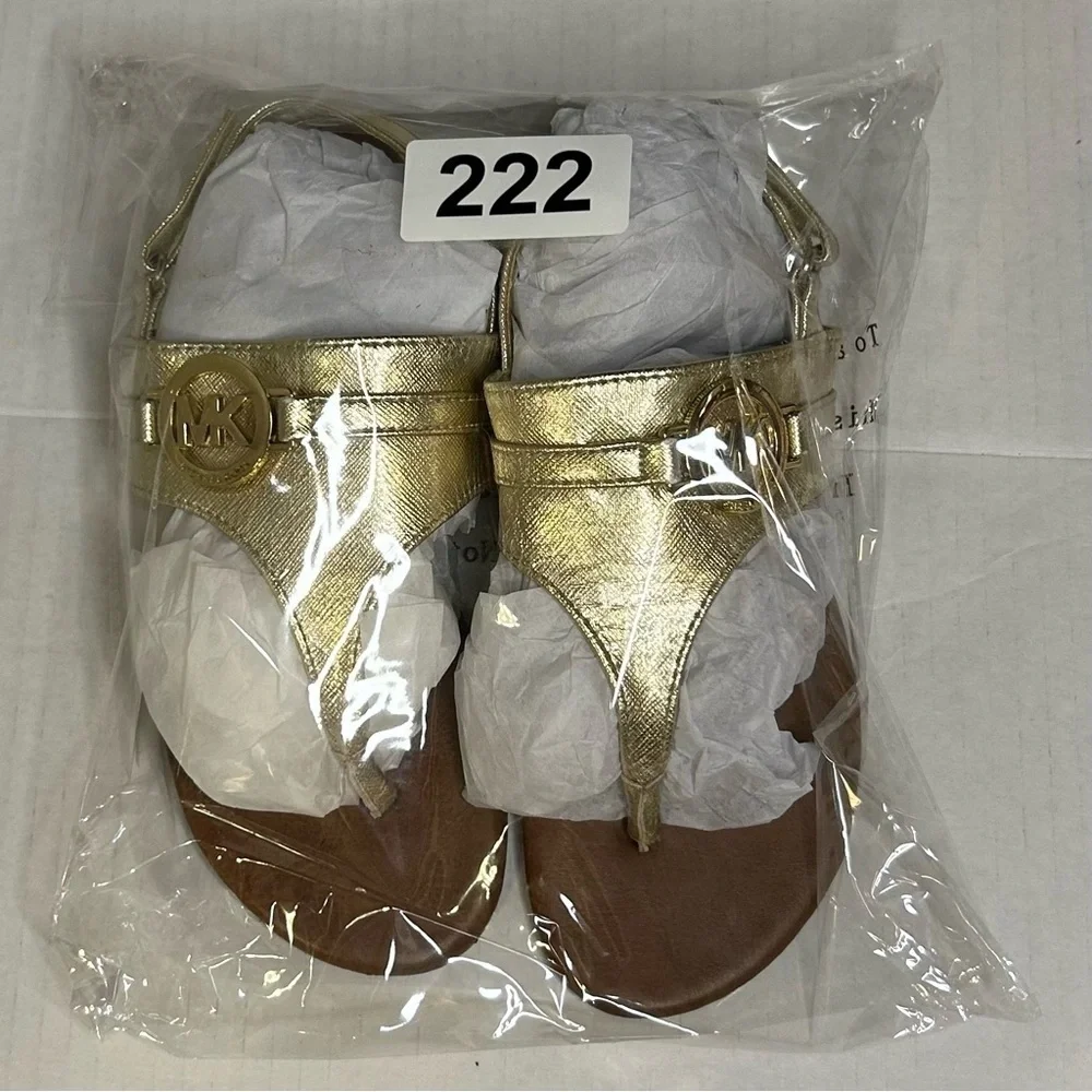 Girls Size 1 Gold Sandals MICHAEL KORS Thong Velcro Kids Shoes